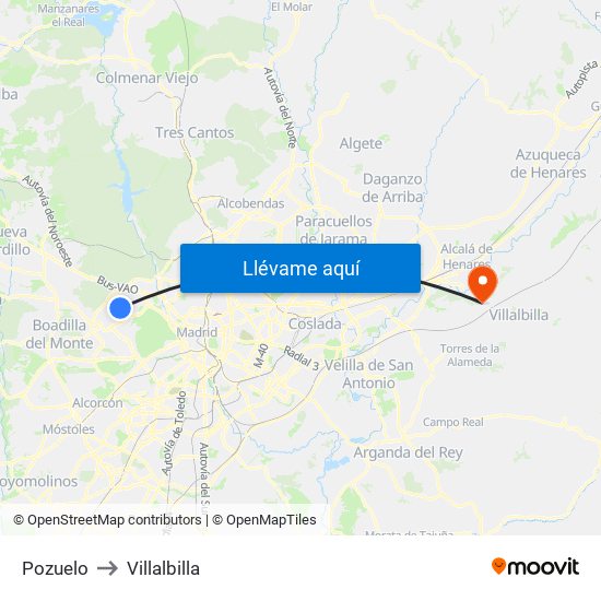 Pozuelo to Villalbilla map