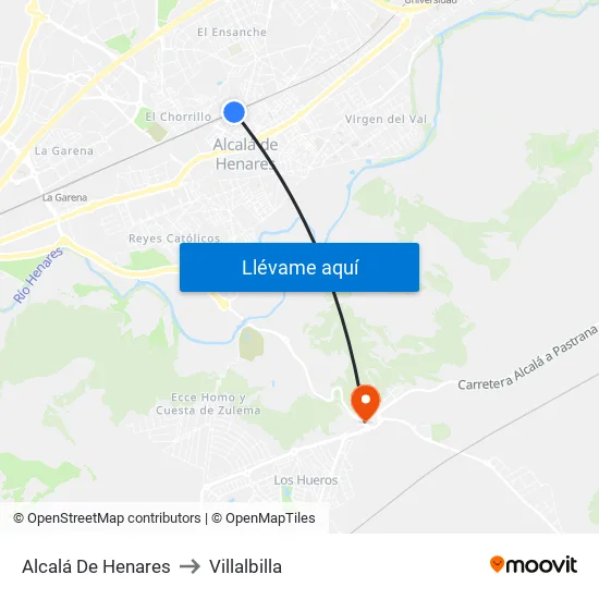 Alcalá De Henares to Villalbilla map