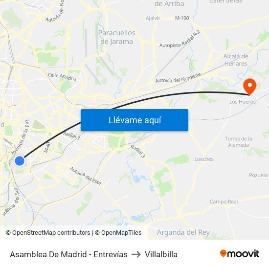 Asamblea De Madrid - Entrevías to Villalbilla map