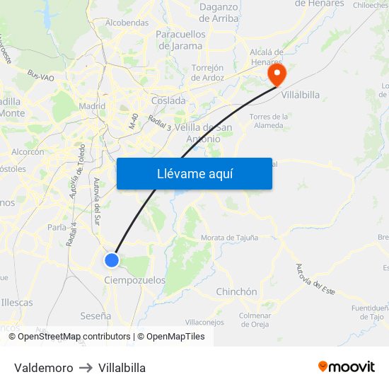 Valdemoro to Villalbilla map
