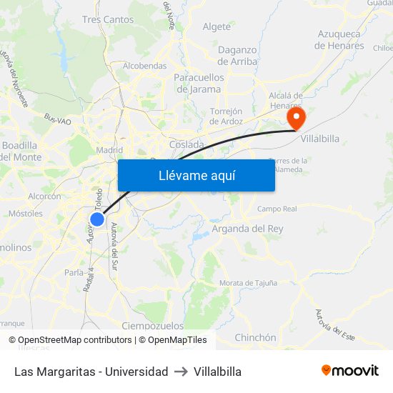 Las Margaritas - Universidad to Villalbilla map