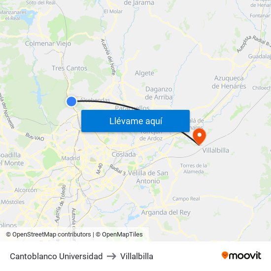 Cantoblanco Universidad to Villalbilla map