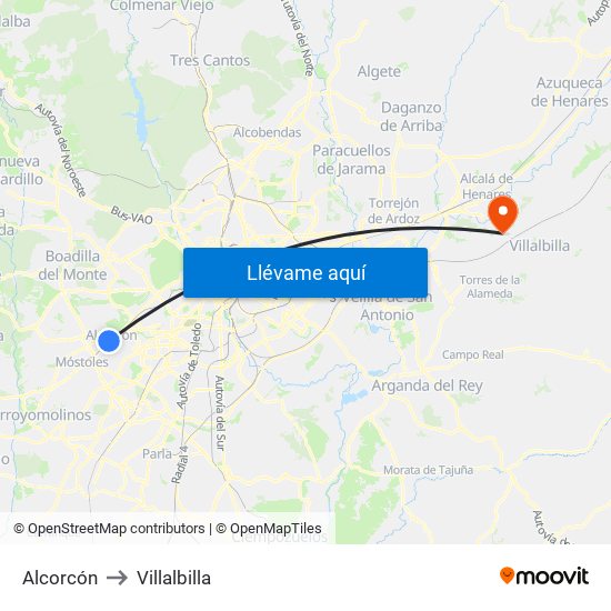 Alcorcón to Villalbilla map