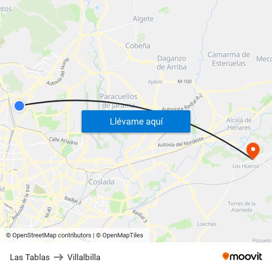 Las Tablas to Villalbilla map