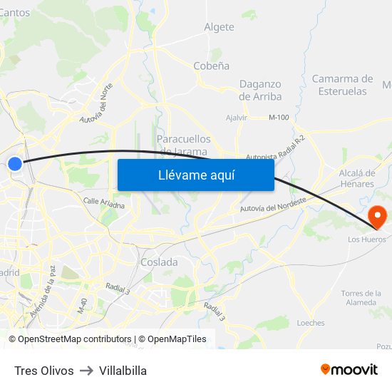 Tres Olivos to Villalbilla map