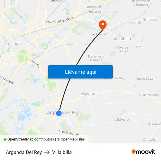 Arganda Del Rey to Villalbilla map