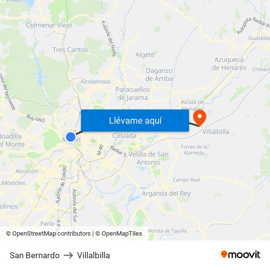 San Bernardo to Villalbilla map