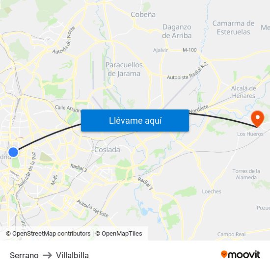 Serrano to Villalbilla map