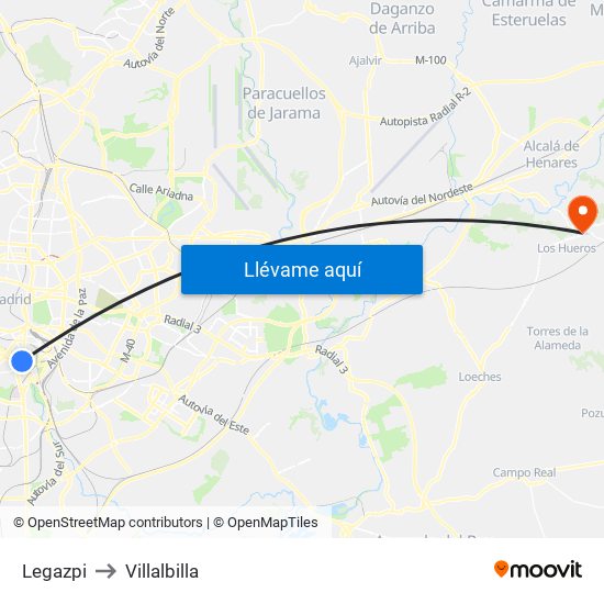 Legazpi to Villalbilla map