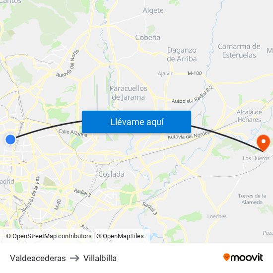 Valdeacederas to Villalbilla map