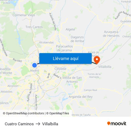 Cuatro Caminos to Villalbilla map