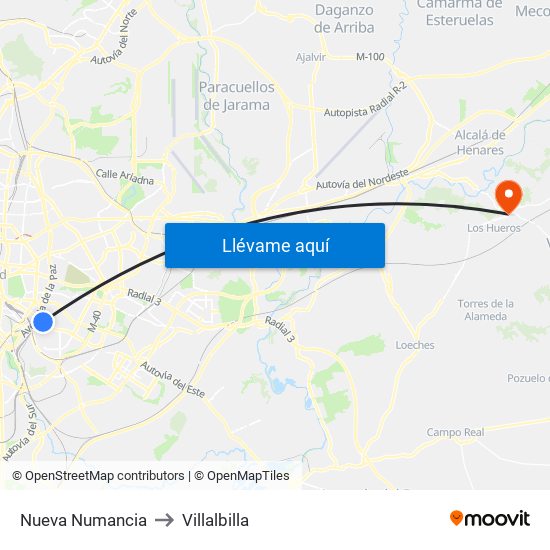 Nueva Numancia to Villalbilla map