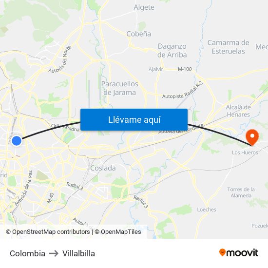 Colombia to Villalbilla map
