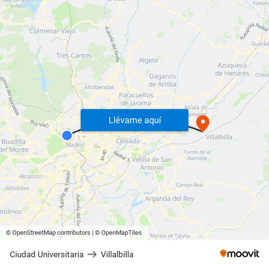 Ciudad Universitaria to Villalbilla map