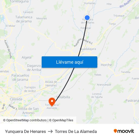 Yunquera De Henares to Torres De La Alameda map
