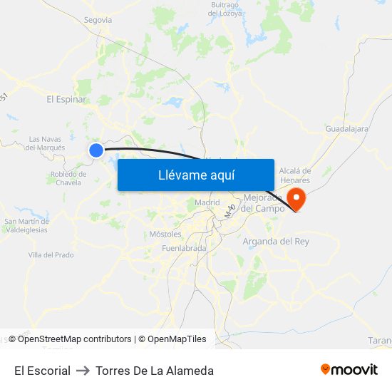 El Escorial to Torres De La Alameda map