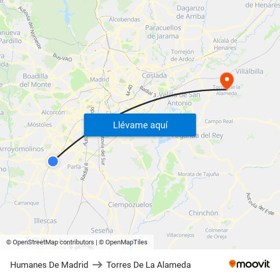 Humanes De Madrid to Torres De La Alameda map