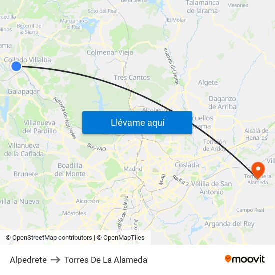 Alpedrete to Torres De La Alameda map