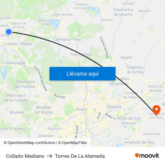 Collado Mediano to Torres De La Alameda map