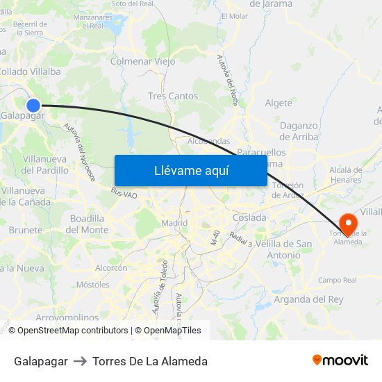 Galapagar to Torres De La Alameda map