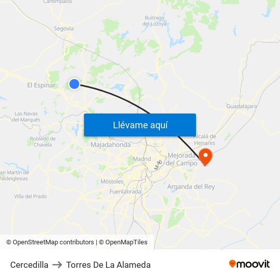Cercedilla to Torres De La Alameda map