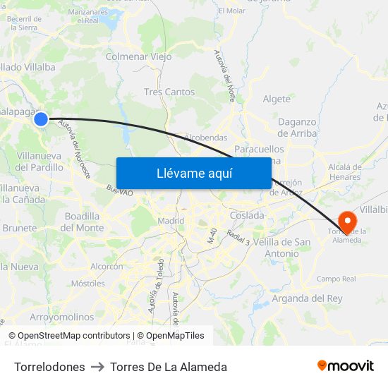 Torrelodones to Torres De La Alameda map