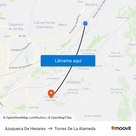 Azuqueca De Henares to Torres De La Alameda map