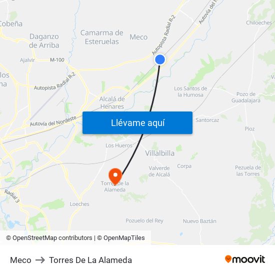 Meco to Torres De La Alameda map