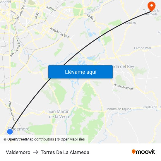 Valdemoro to Torres De La Alameda map