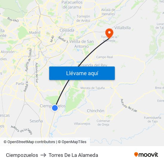 Ciempozuelos to Torres De La Alameda map