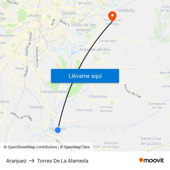 Aranjuez to Torres De La Alameda map