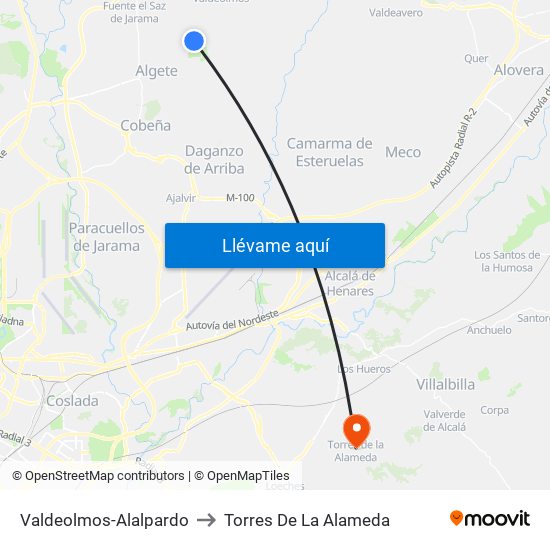 Valdeolmos-Alalpardo to Torres De La Alameda map
