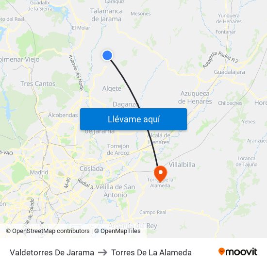 Valdetorres De Jarama to Torres De La Alameda map