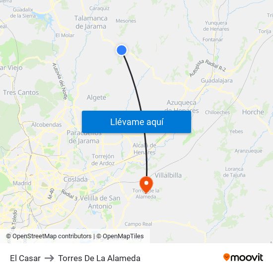 El Casar to Torres De La Alameda map