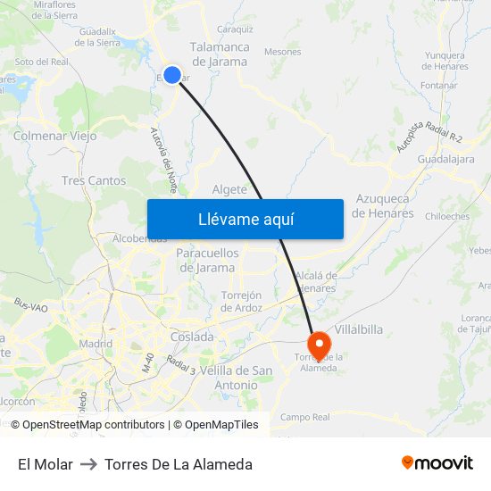 El Molar to Torres De La Alameda map