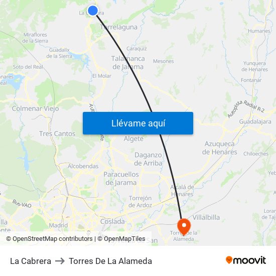 La Cabrera to Torres De La Alameda map