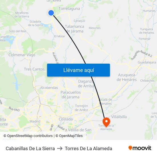 Cabanillas De La Sierra to Torres De La Alameda map