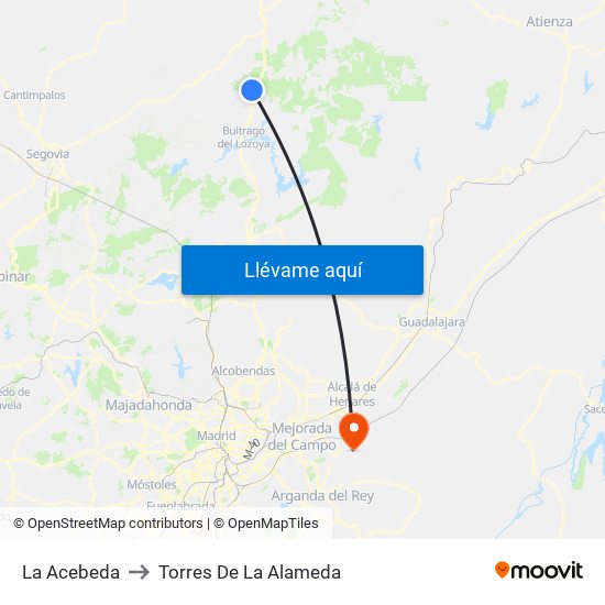 La Acebeda to Torres De La Alameda map