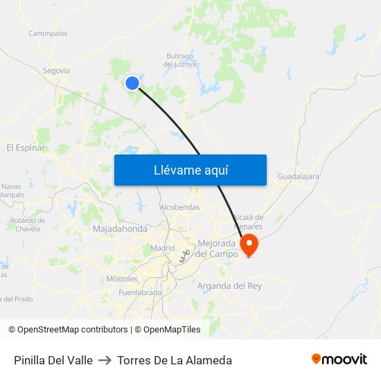 Pinilla Del Valle to Torres De La Alameda map