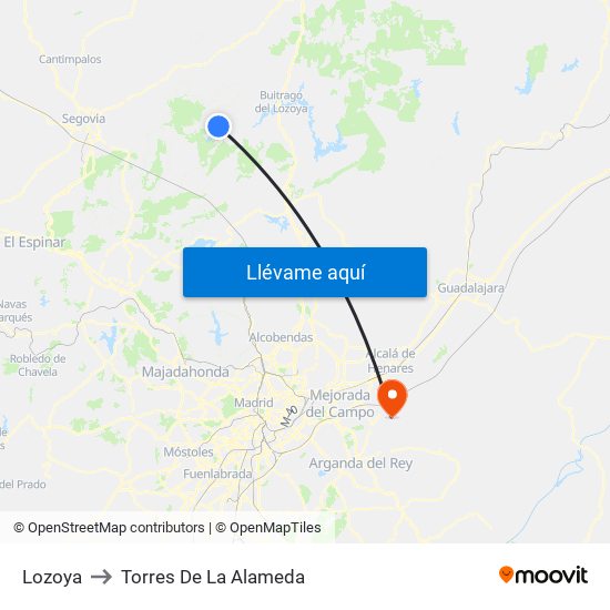 Lozoya to Torres De La Alameda map