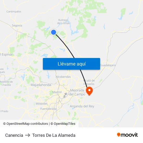 Canencia to Torres De La Alameda map