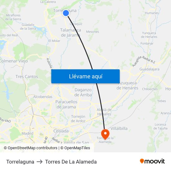 Torrelaguna to Torres De La Alameda map