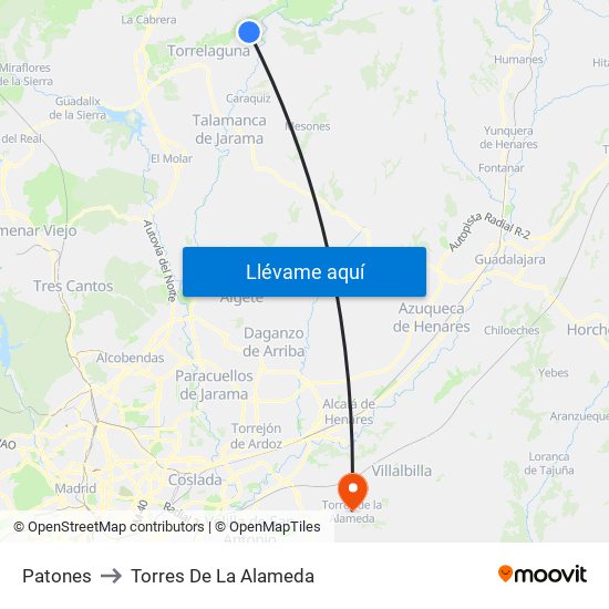 Patones to Torres De La Alameda map