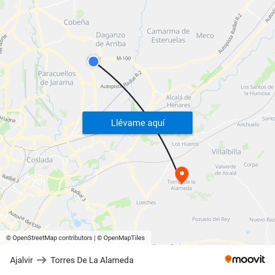 Ajalvir to Torres De La Alameda map