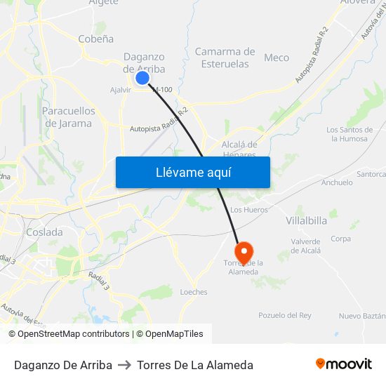 Daganzo De Arriba to Torres De La Alameda map