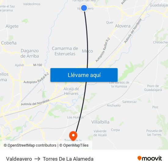 Valdeavero to Torres De La Alameda map