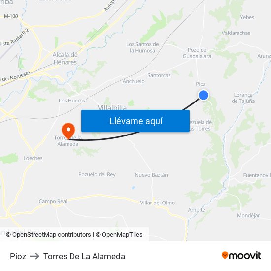 Pioz to Torres De La Alameda map