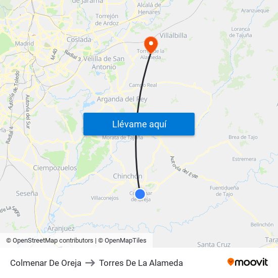 Colmenar De Oreja to Torres De La Alameda map
