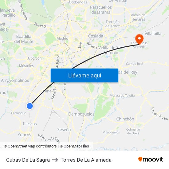 Cubas De La Sagra to Torres De La Alameda map