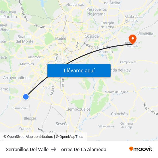 Serranillos Del Valle to Torres De La Alameda map
